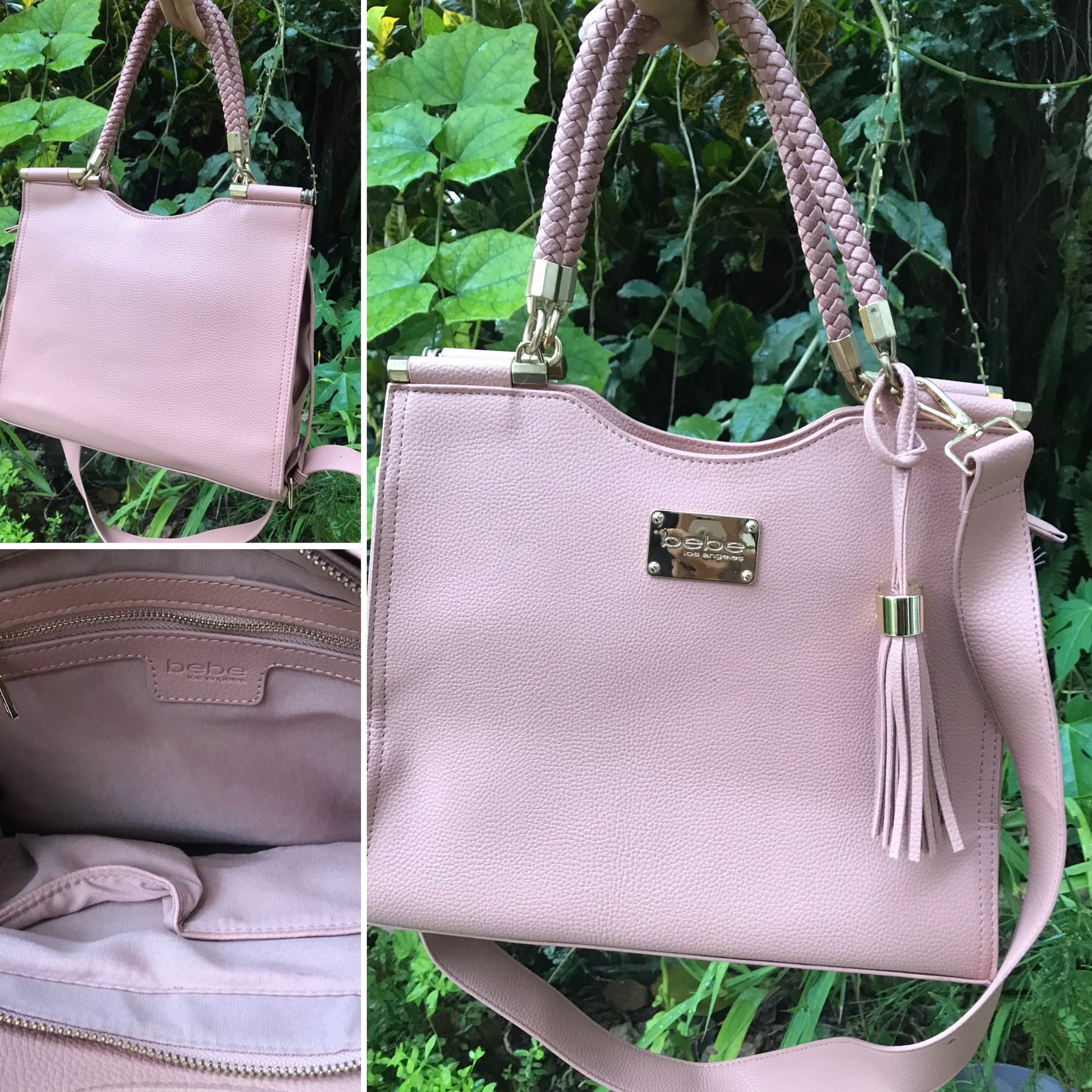 New Blush Bebe LA Genuine Braided Handle Handbag Lg