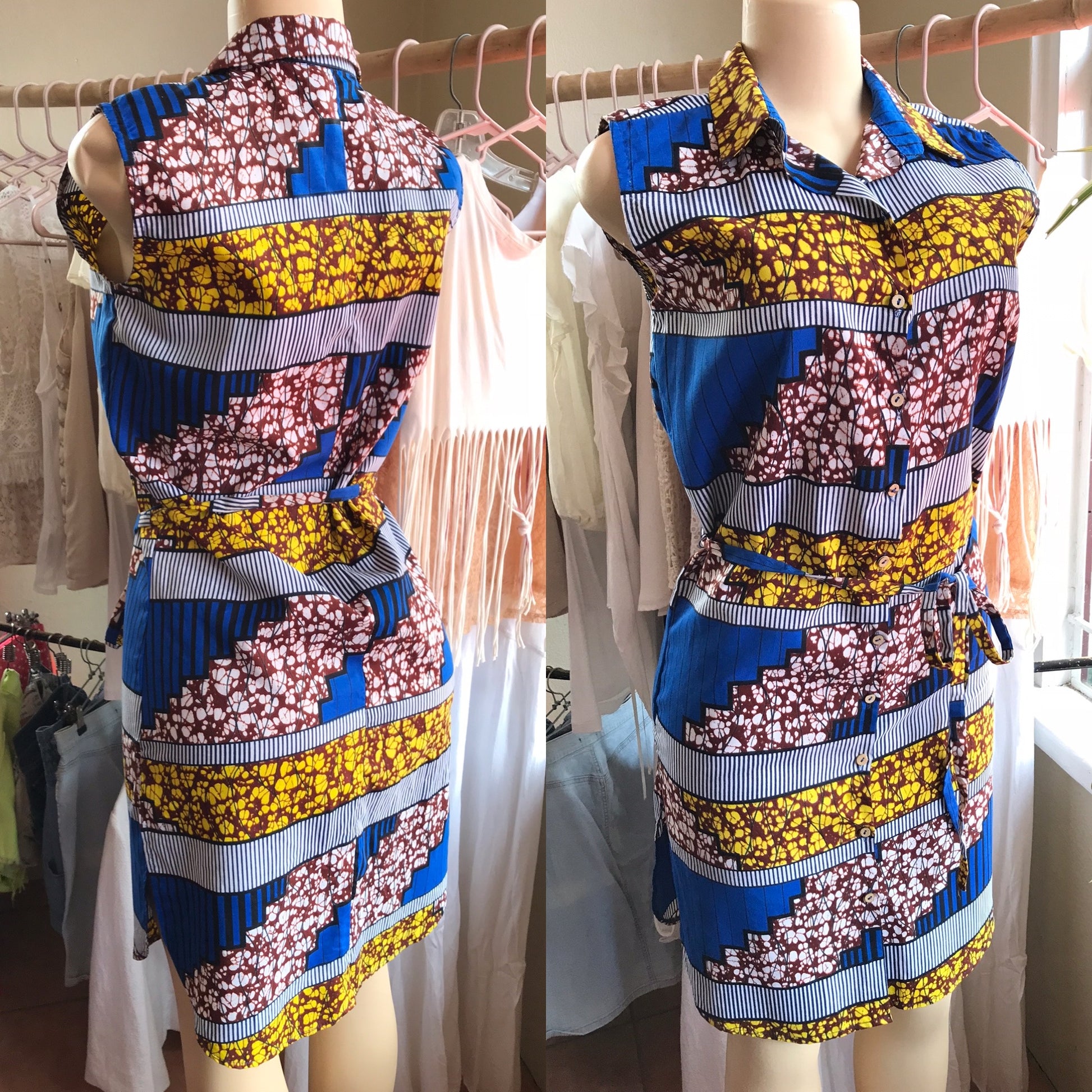African Print Button Down Shirt-Dress