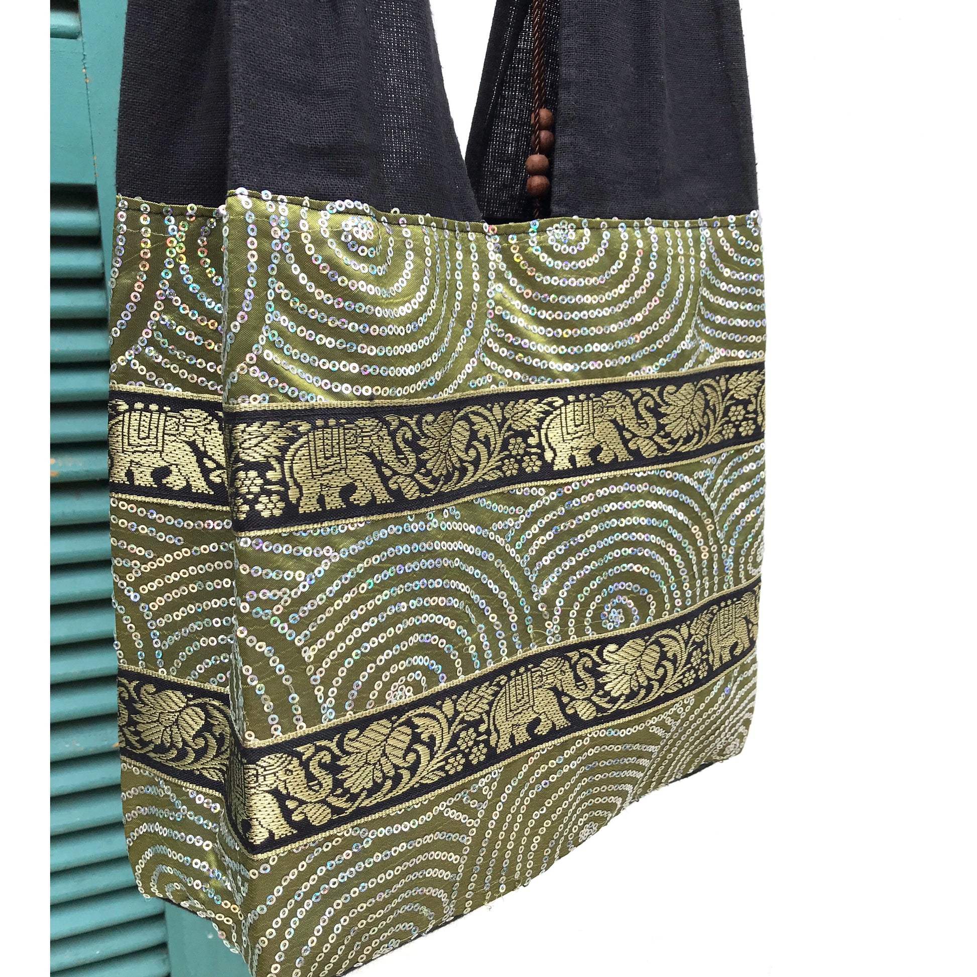 Elephant Silk Linen Shoulder Bag