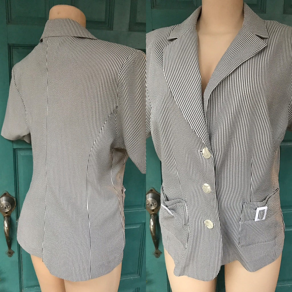 Grey Stripe Blazer Short Sleeve Retro