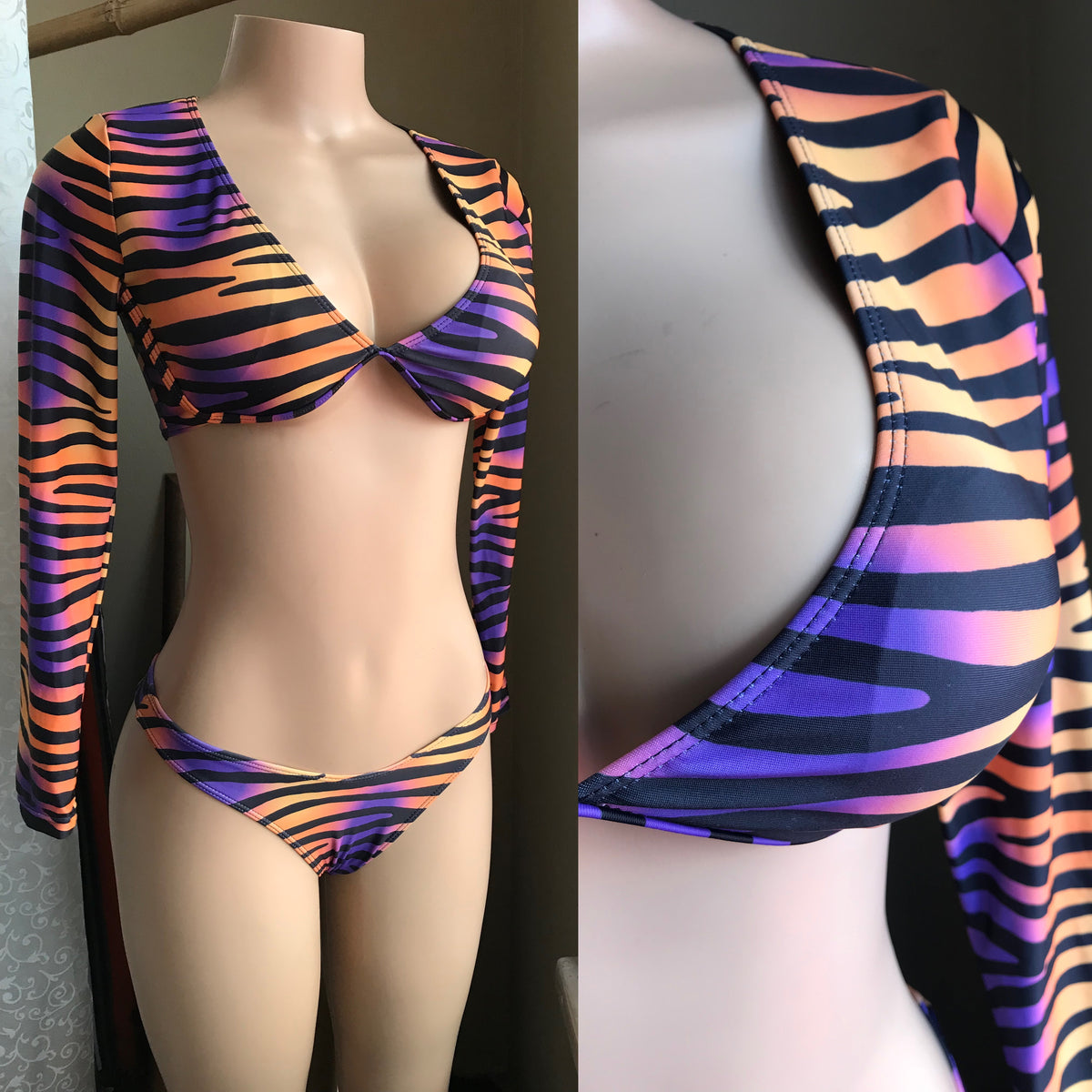 Like New Orange & Purple Long Sleeve Bikini Set - S