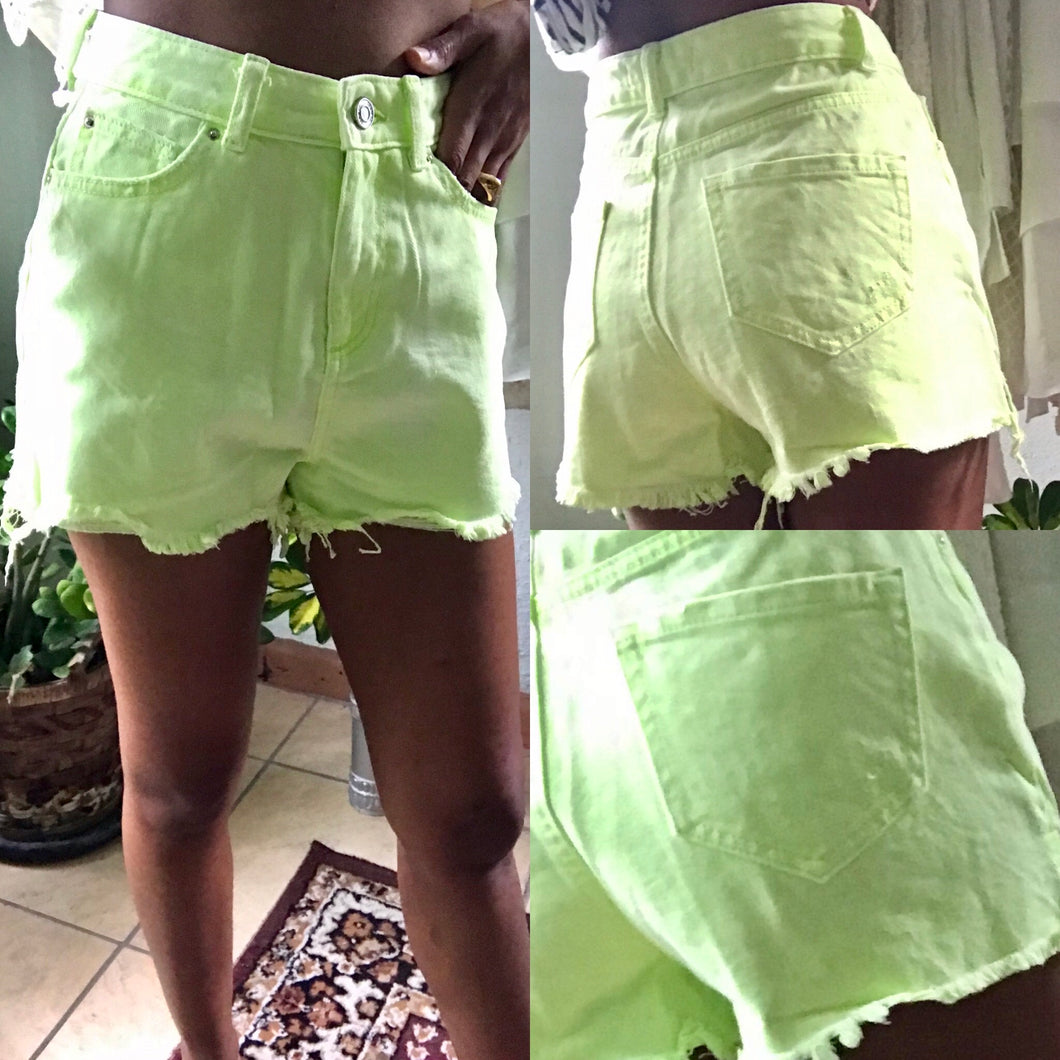 Neon Distressed Edge Shorts High Waist