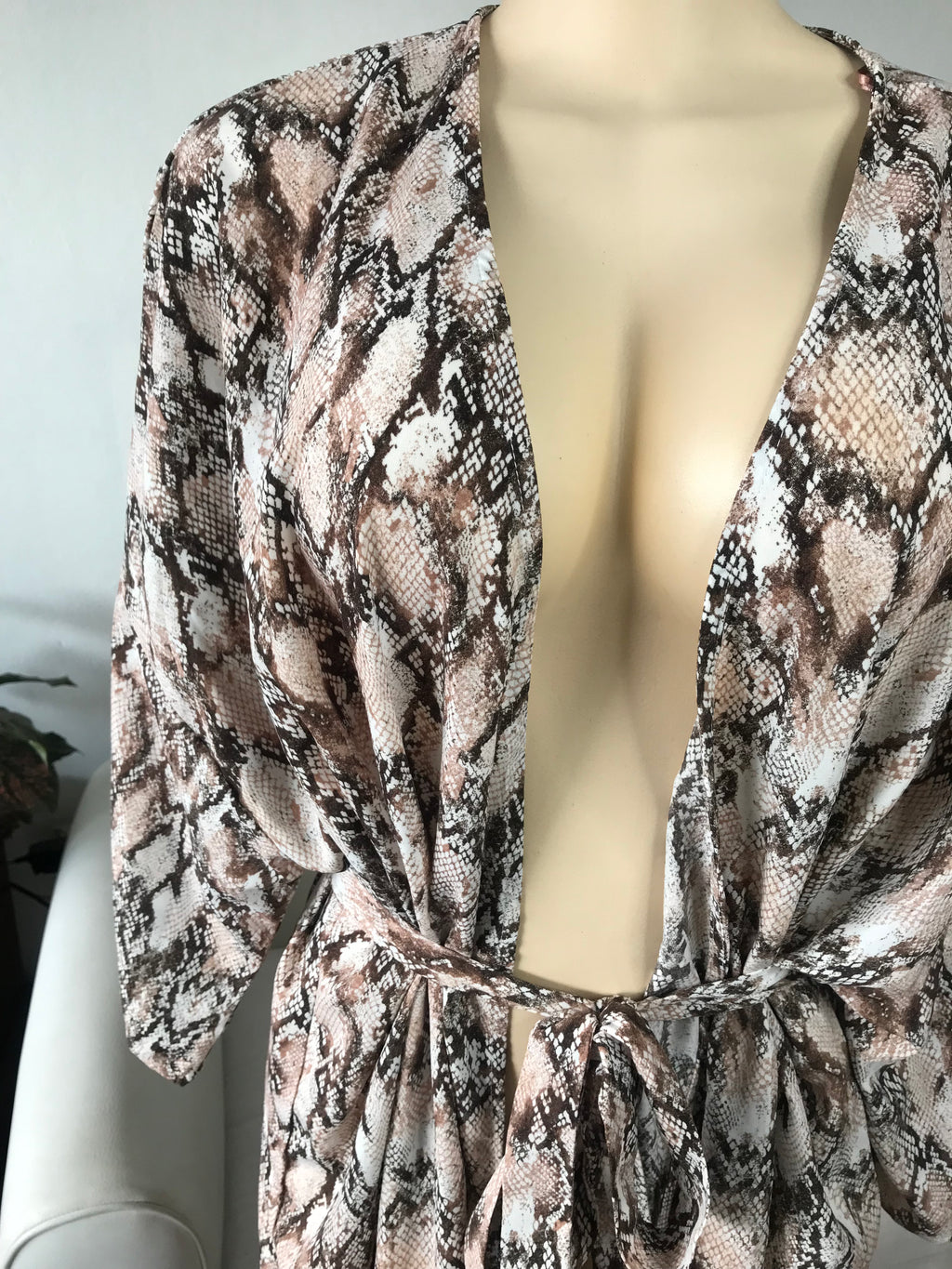 Snakeskin Nude Maxi Robe / Kimono - L