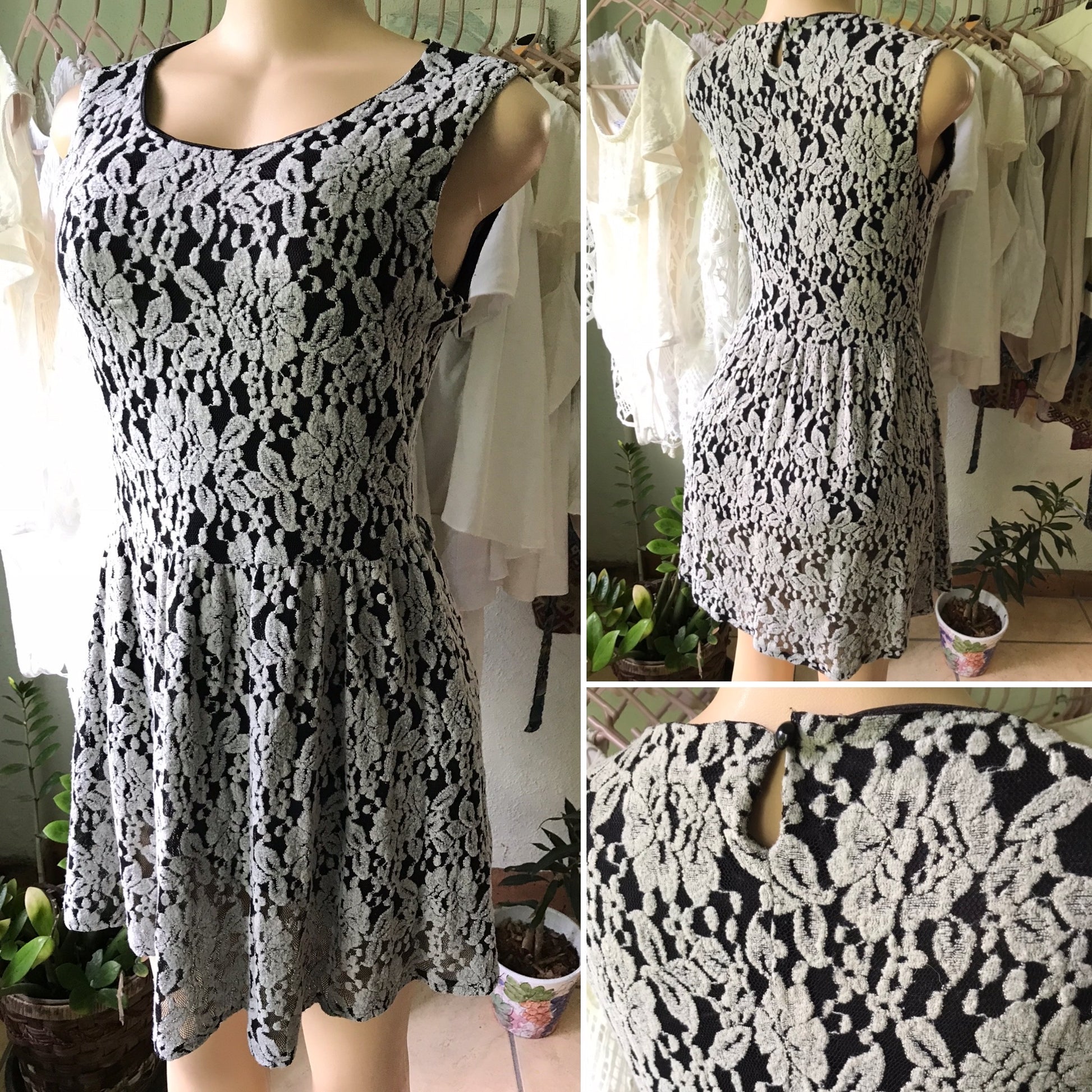 Off White Quilted Lace Babydoll Dress Lined