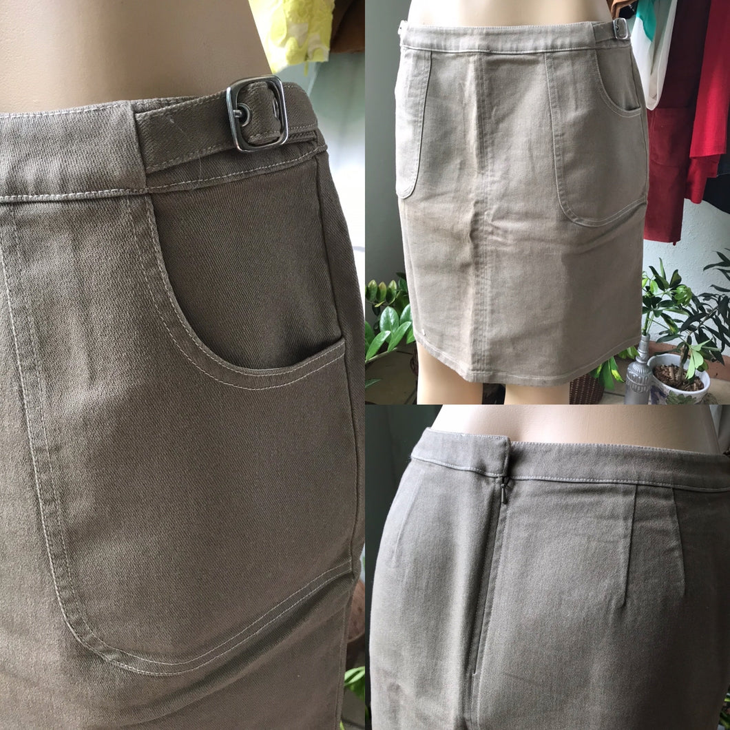 New Loft Ann Taylor Stretchy Denim Khaki Skirt Pockets