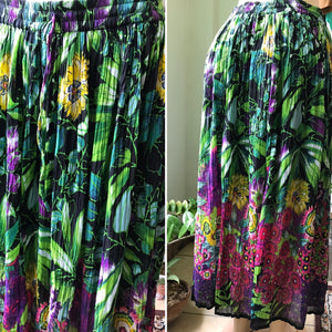 Vintage Unworn 100% Cotton Made in India Garden Print Crinkle Skirt