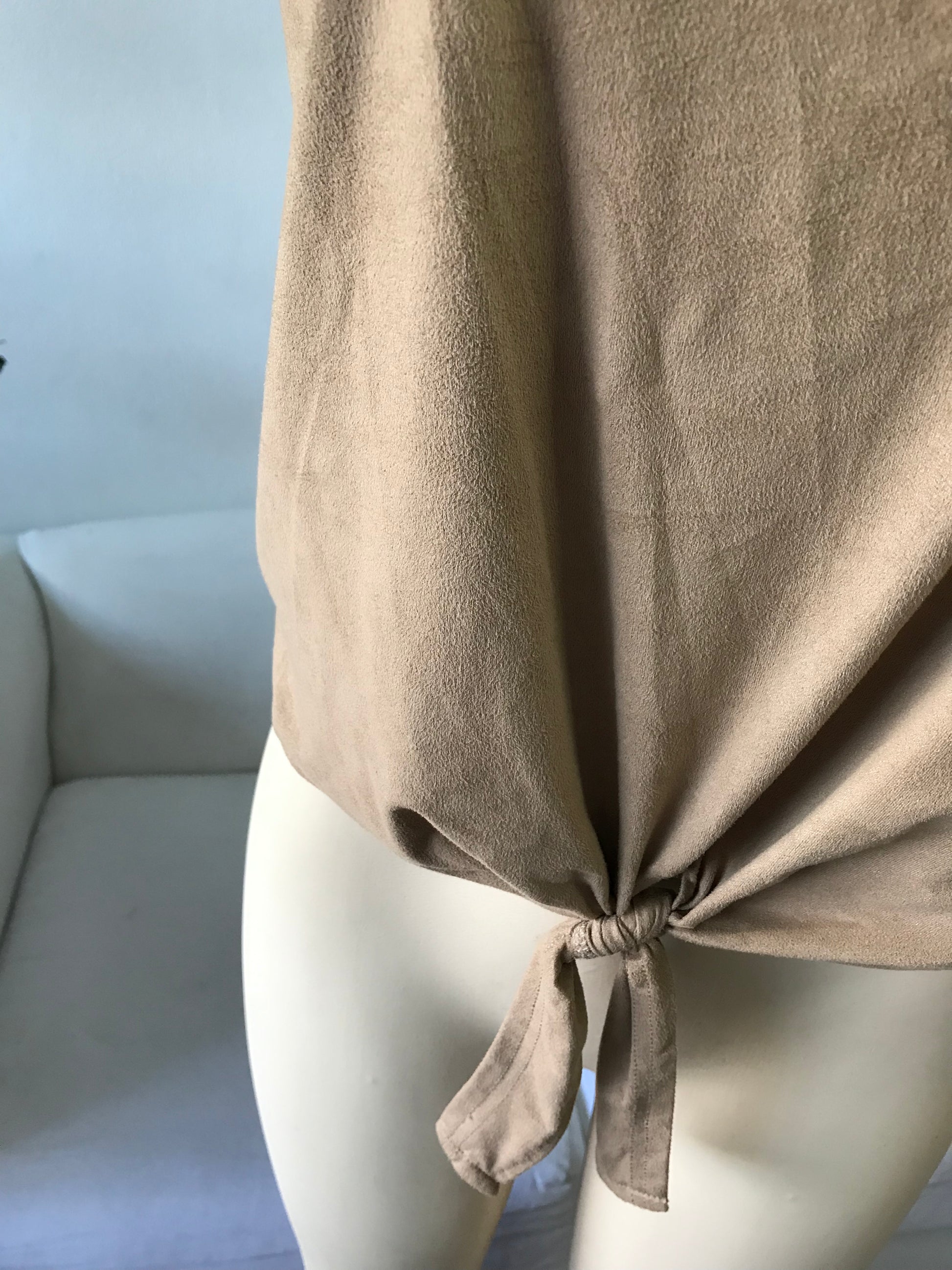 Camel Suede Feel Tee Blouse Tied - L