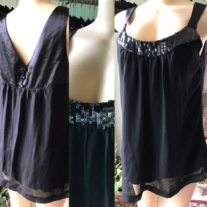 New Black Sheer Sequin Layer Blouse •••
