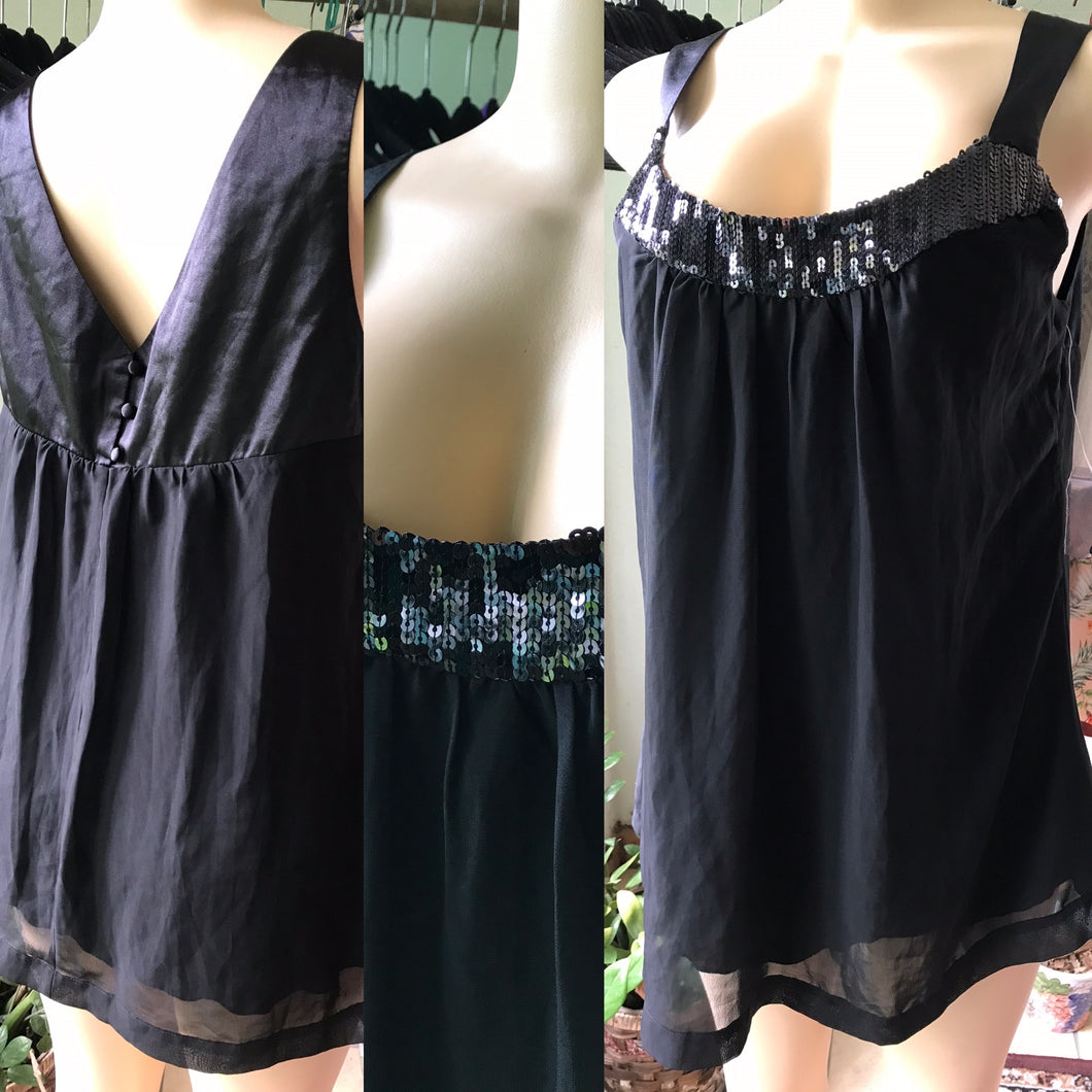 New Black Sheer Sequin Layer Blouse •••