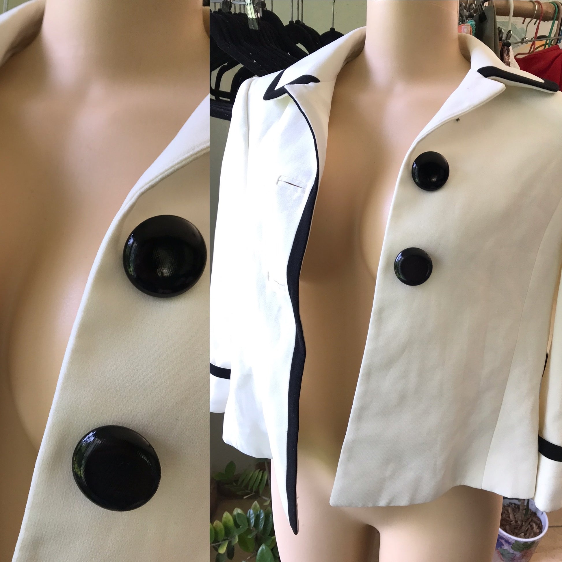 Vintage Cream Jacket Black Lining Hostess Style
