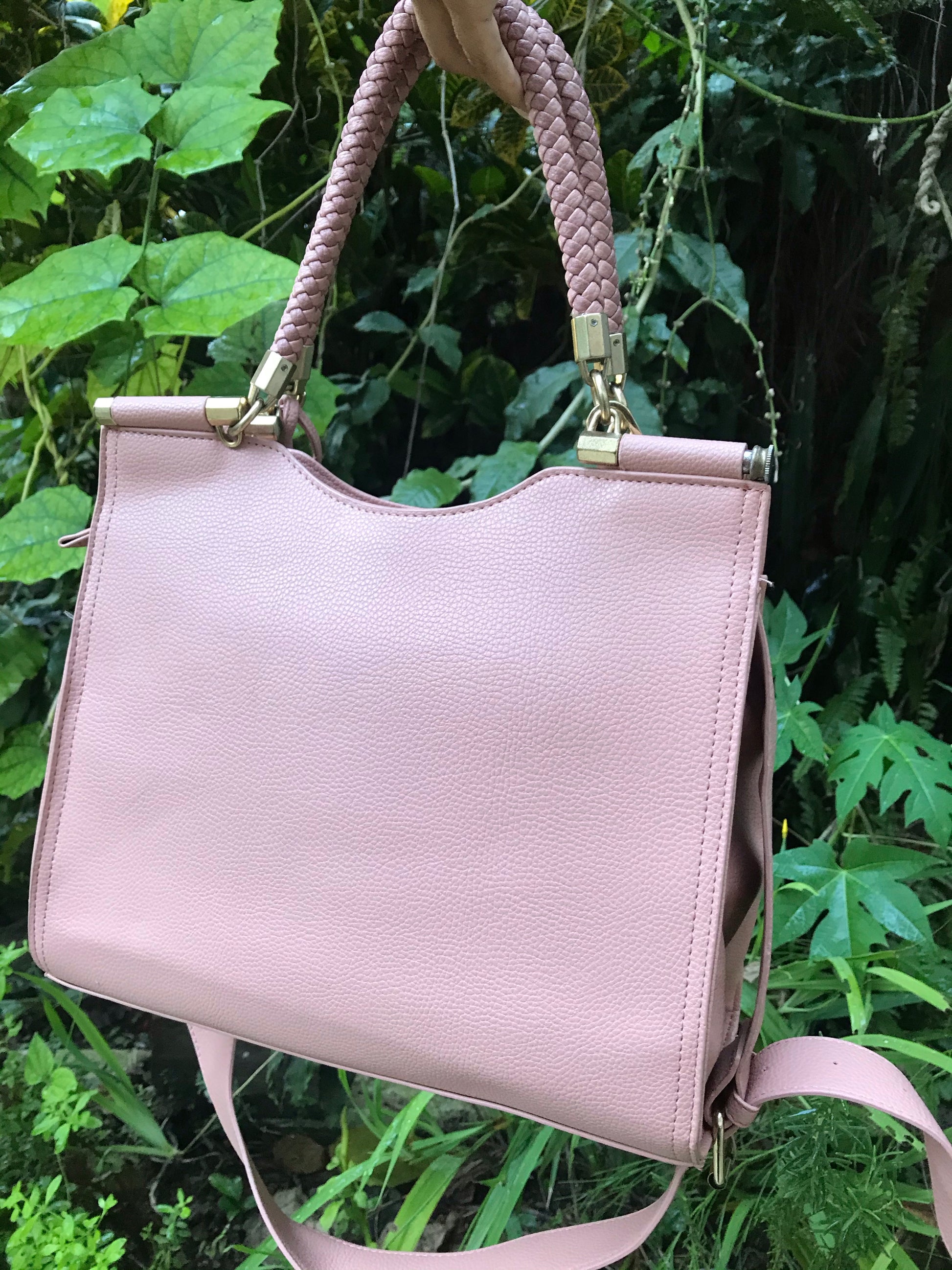 New Blush Bebe LA Genuine Braided Handle Handbag Lg