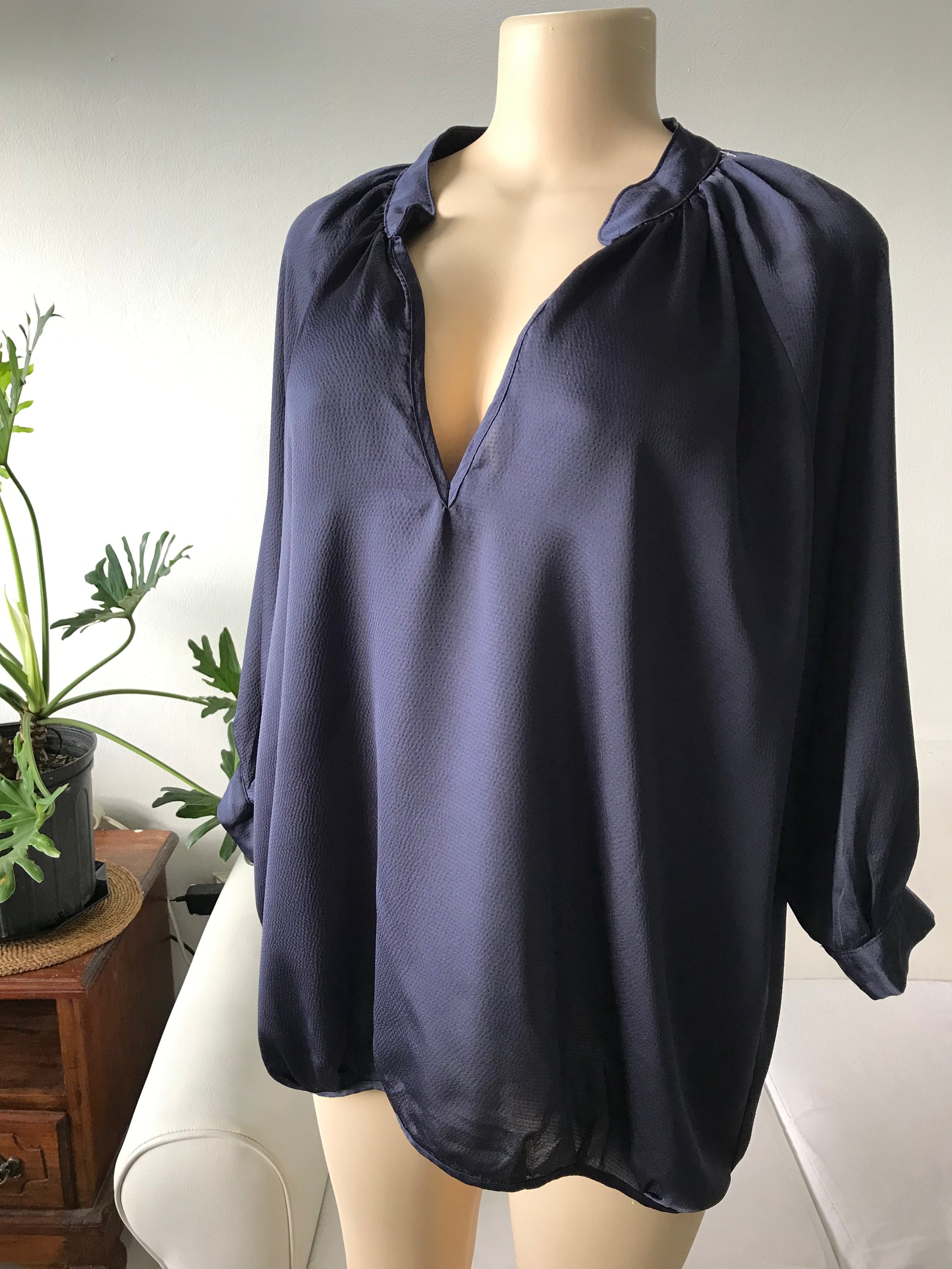 Silky Midnight Long Sleeve Blouse Cuffed - L/XL