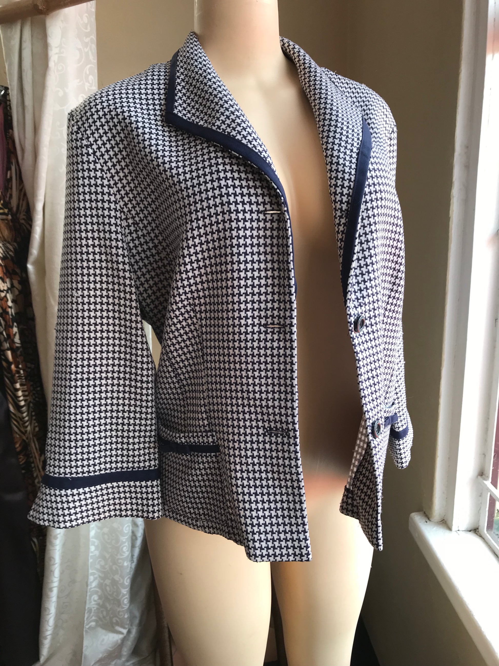 Vintage Houndstooth Jacket Bow Pocket