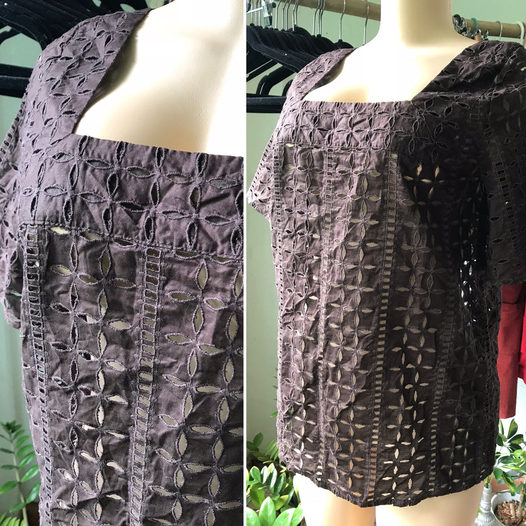 New Ann Taylor Loft Eyelet Blouse 100% Cotton Brown