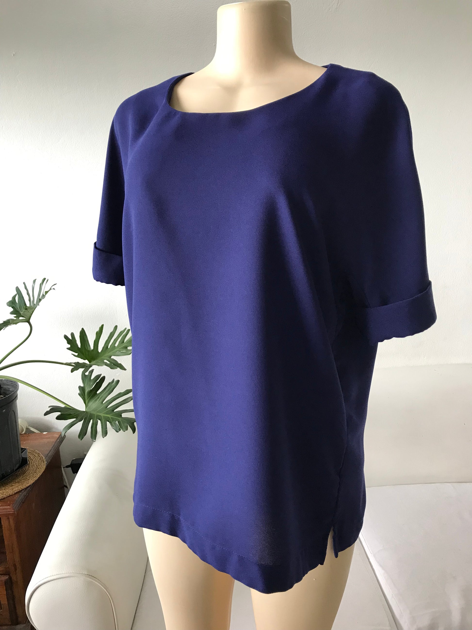 Navy Professional Tee Blouse Cuffed - XL/