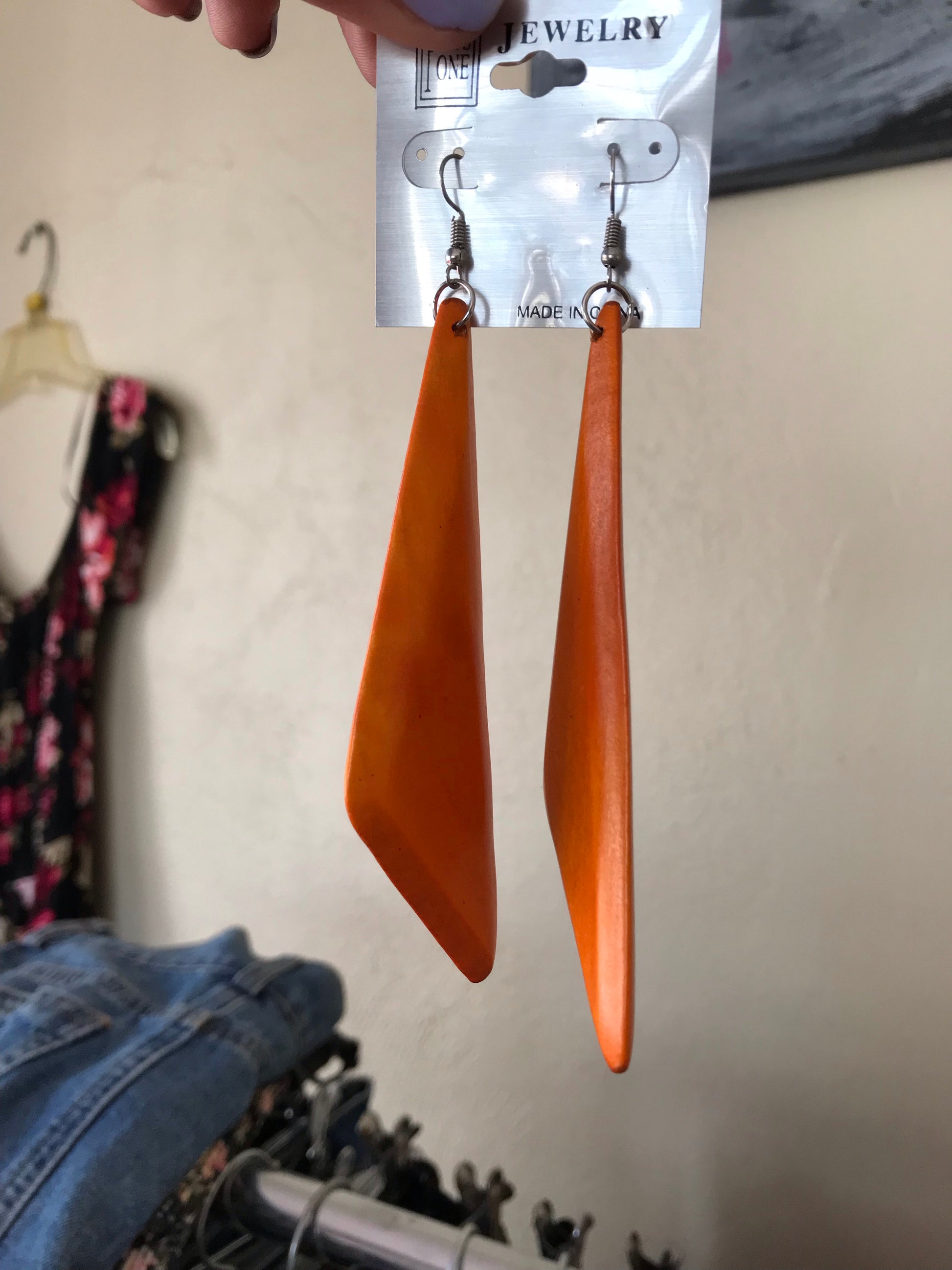 Orange Wooden Drop Earrings
