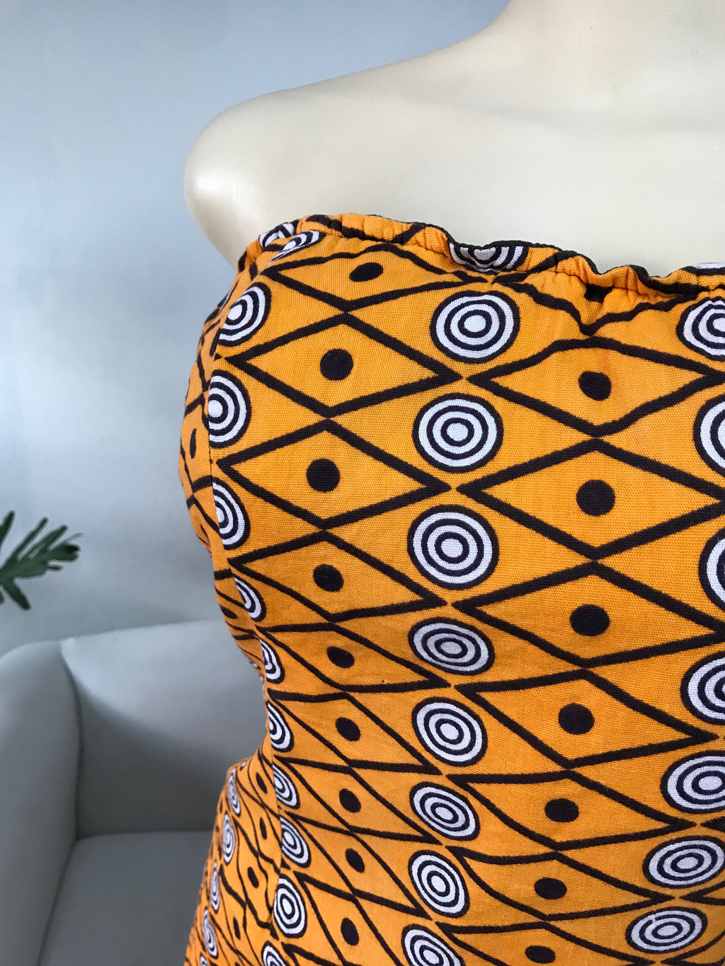 African Print Orange Dress Strap Back - M/ One Size