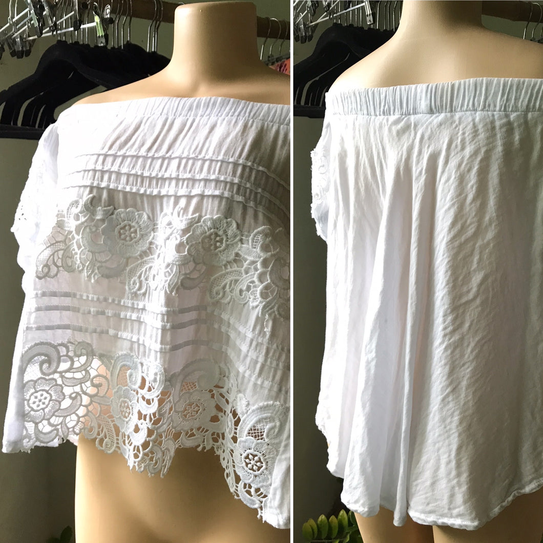 MEILING 100% Cotton Cold Shoulder High Low Blouse