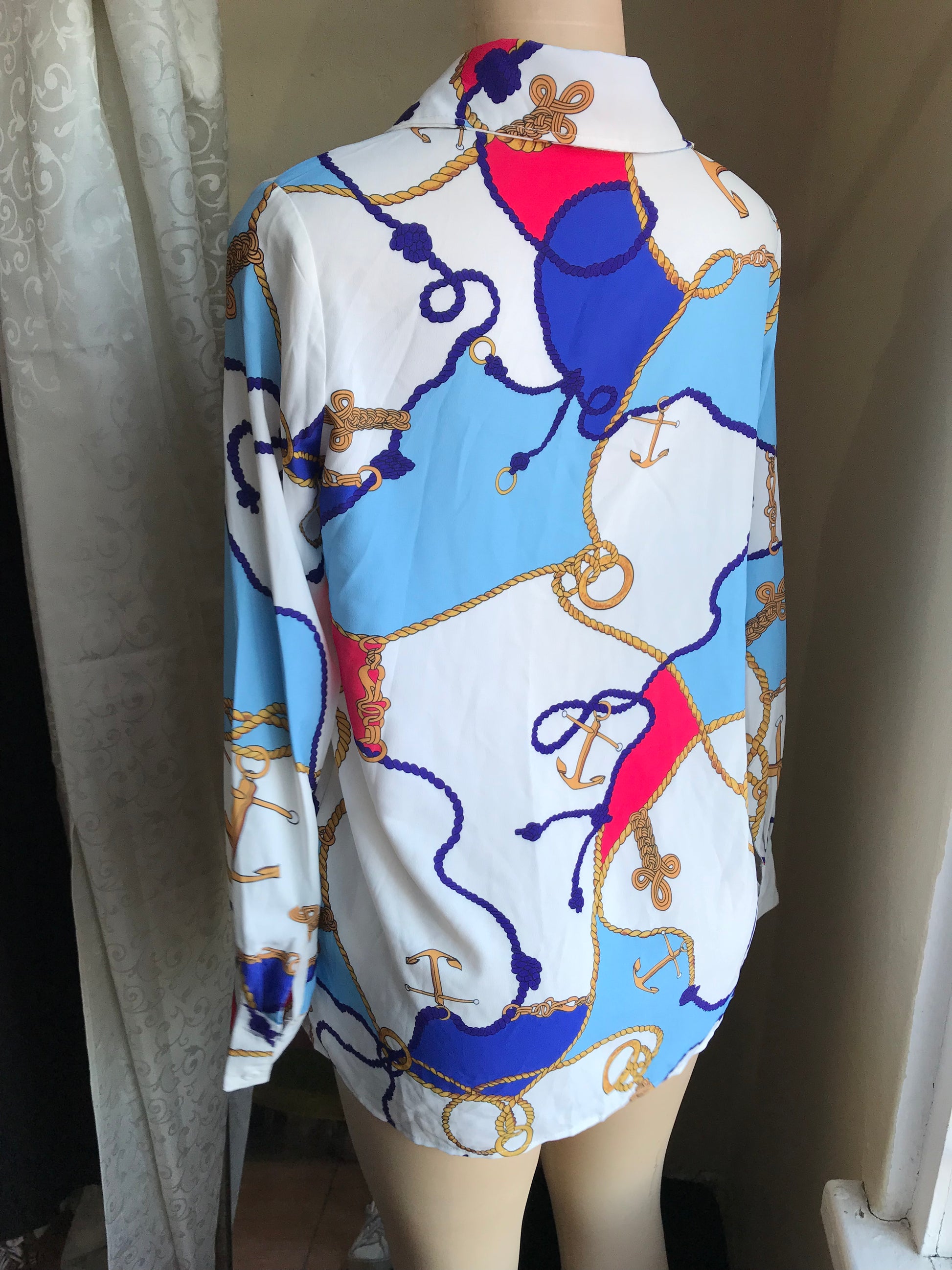 Blue Ornate Long Sleeve Blouse PLT UK - S