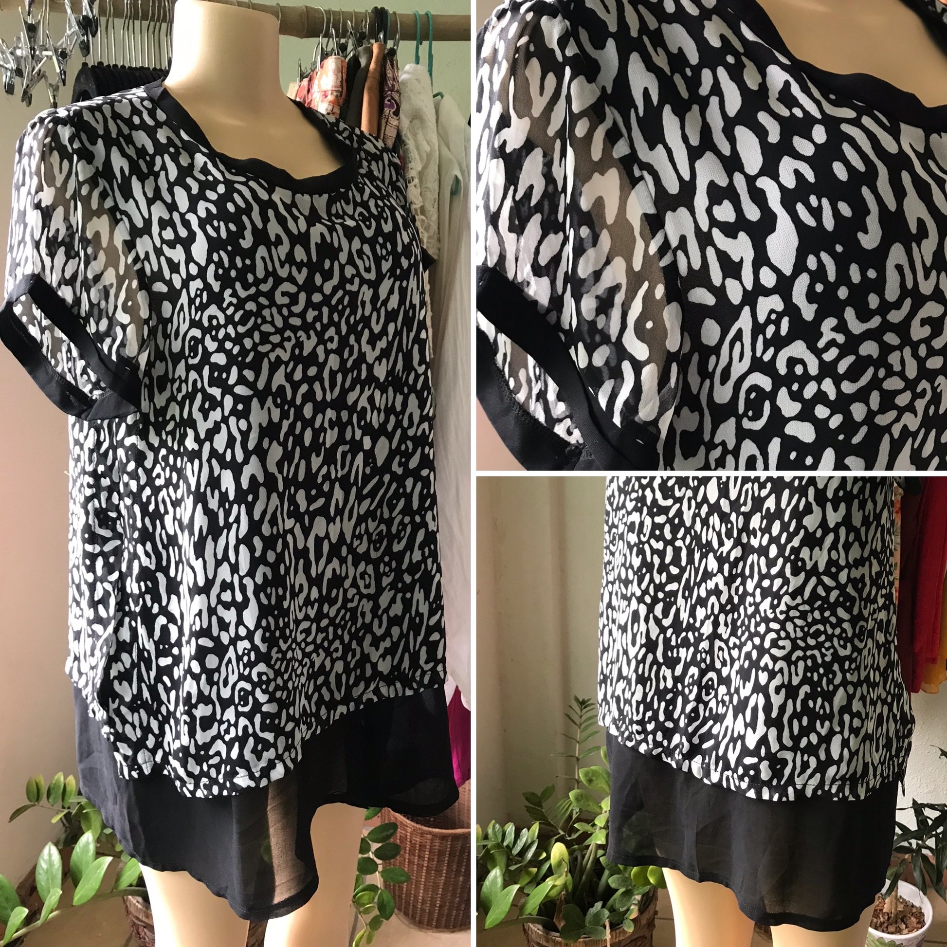 B&W Sheer Cheetah Layered Blouse