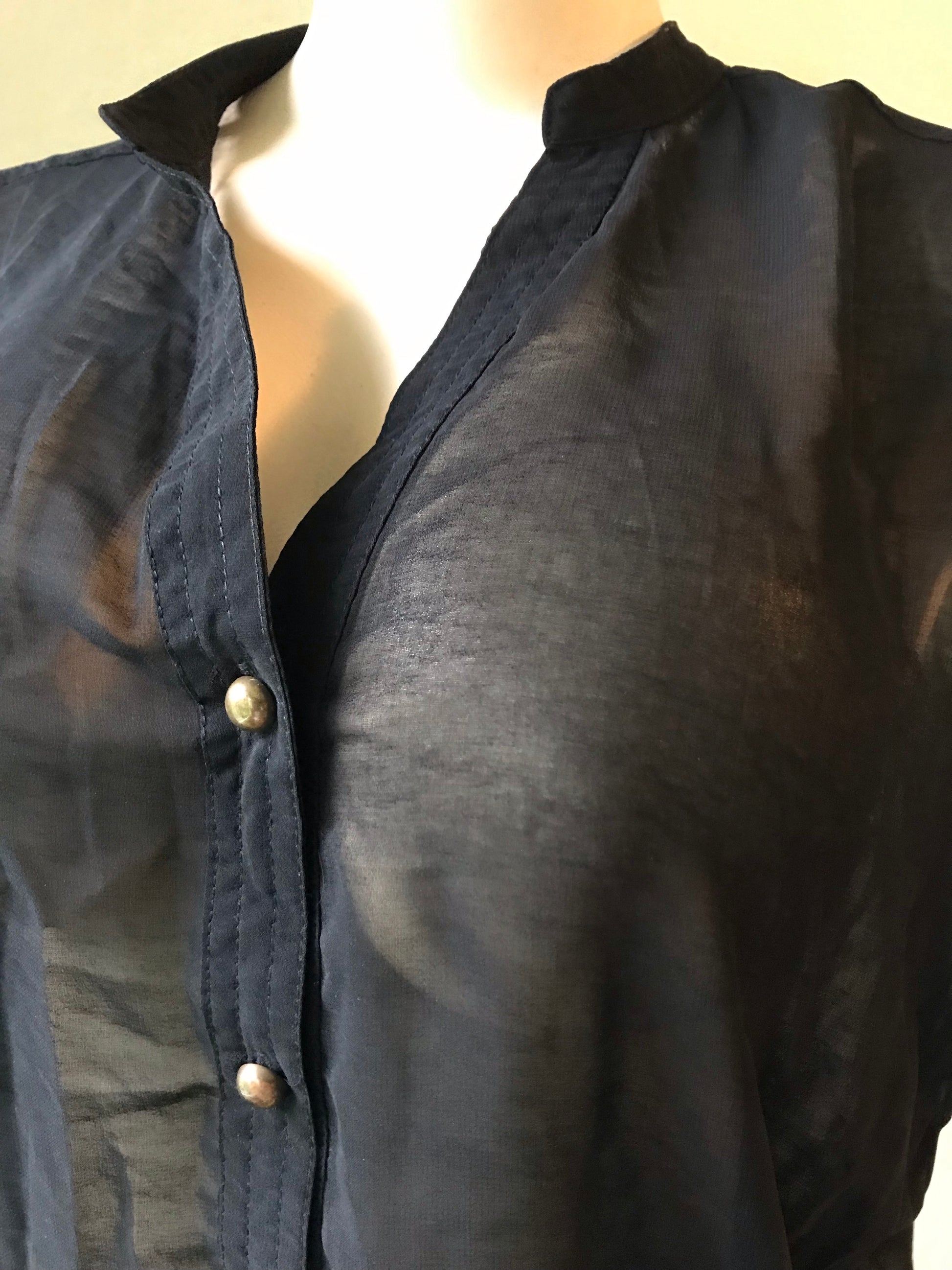 Sheer Black Button Down Blouse Cuffed