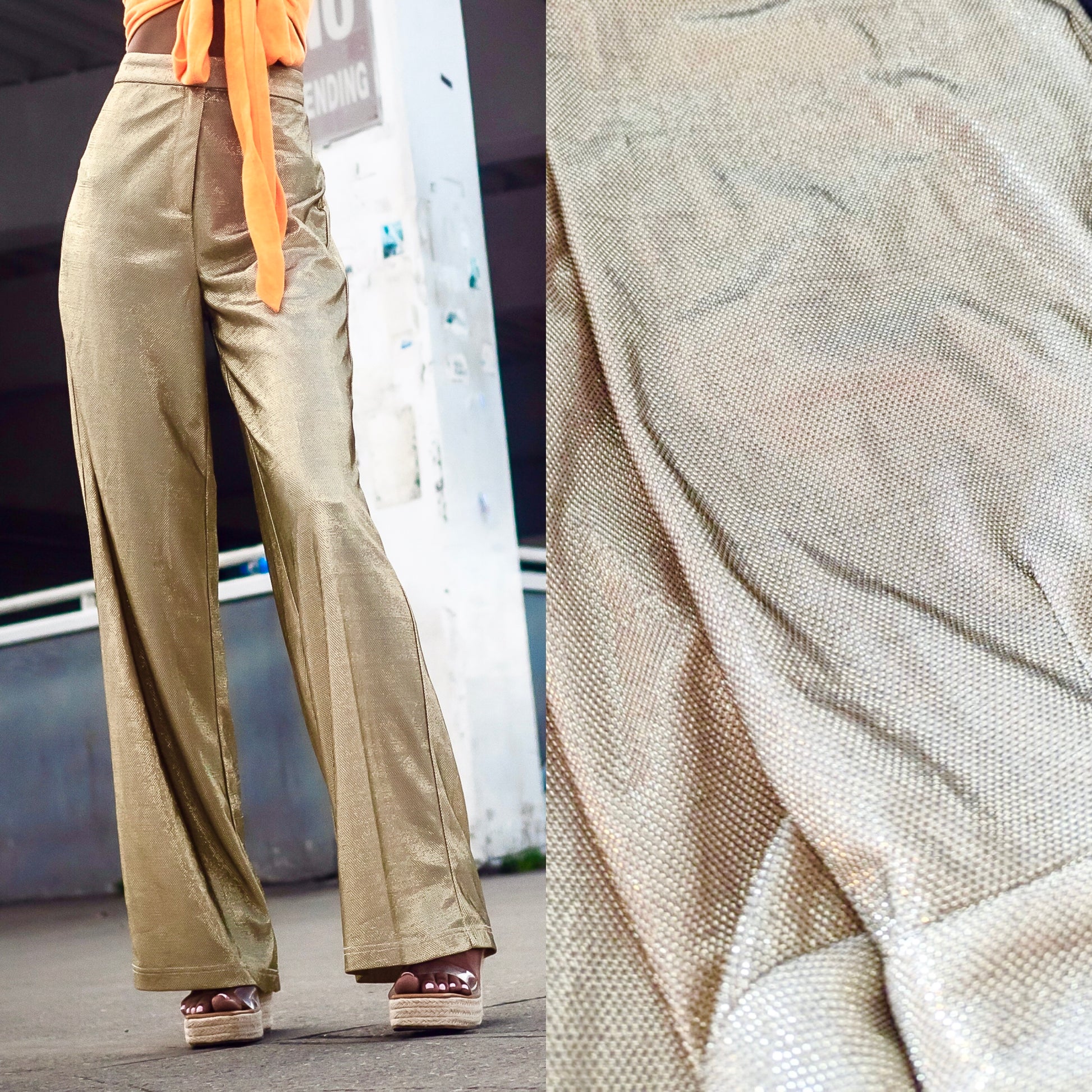 Statement Set Gold High Waist Palazzo Pants - S/M  / W27 :::