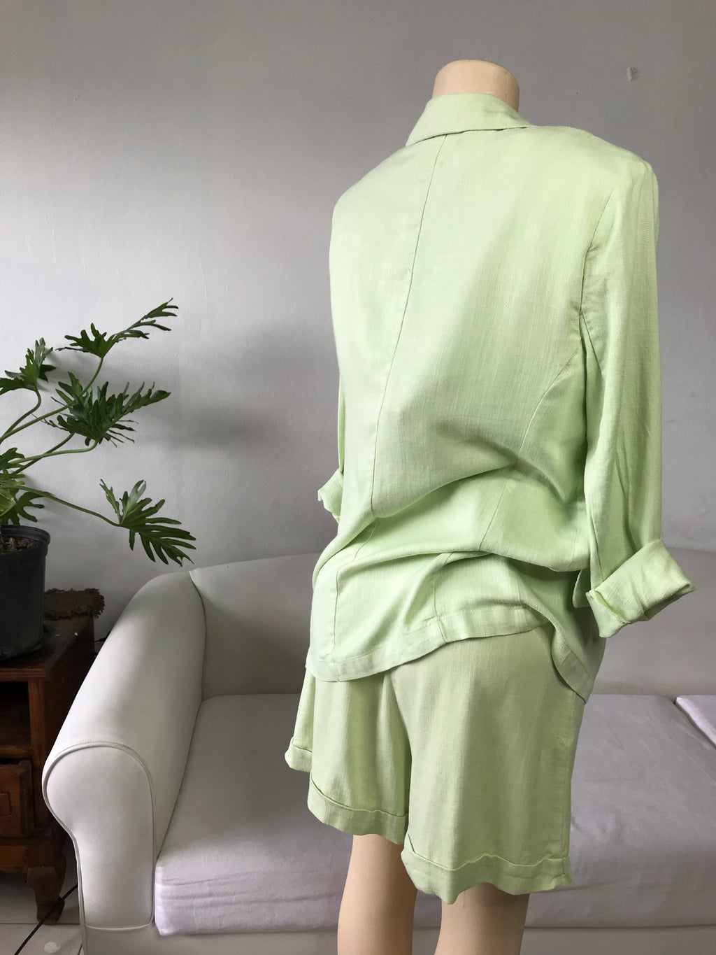 Asos Pastel Green 3 Piece Shorts Blazer Set Linen - M