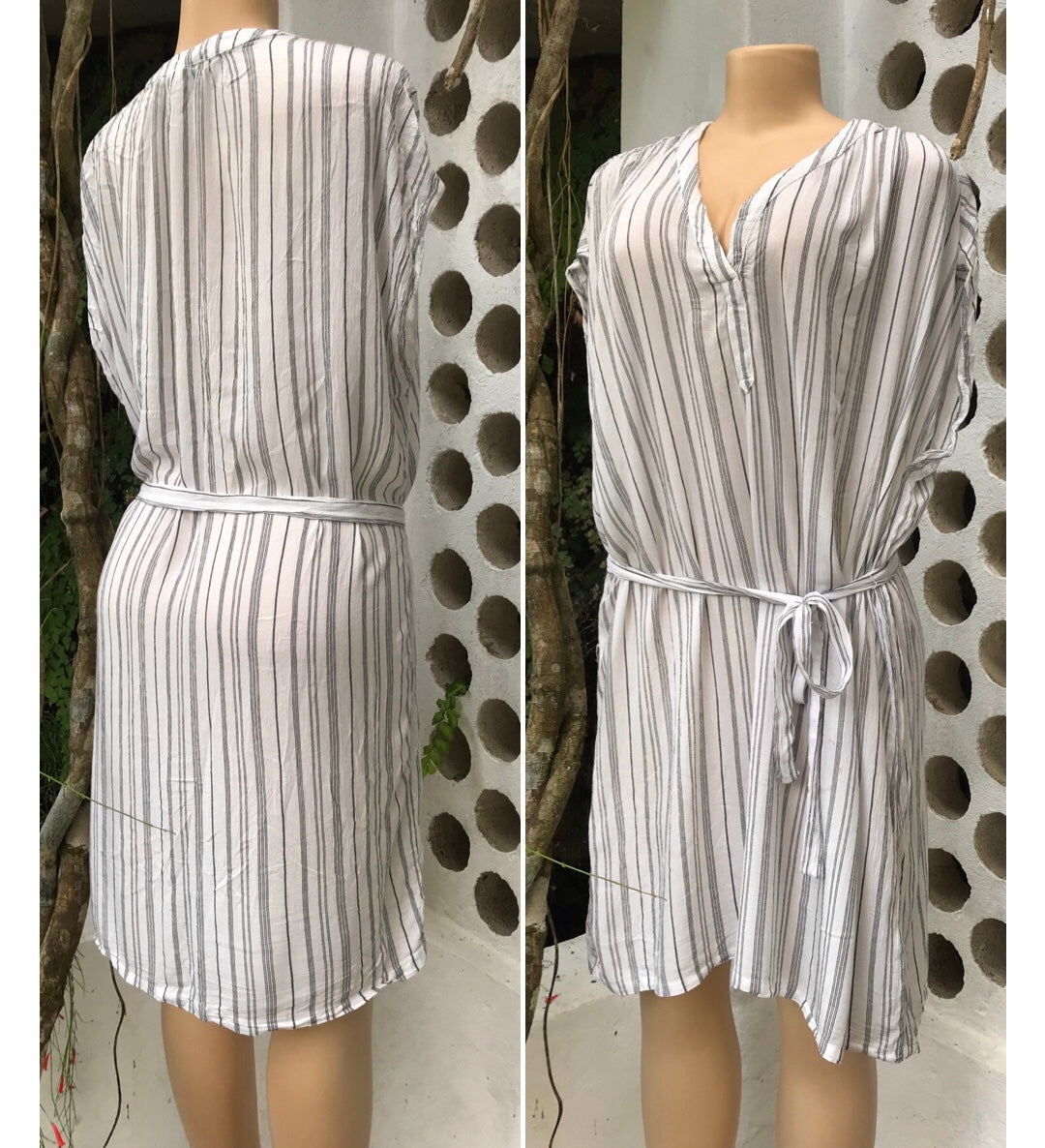 H&M Lightweight White Shirt Dress Stripe