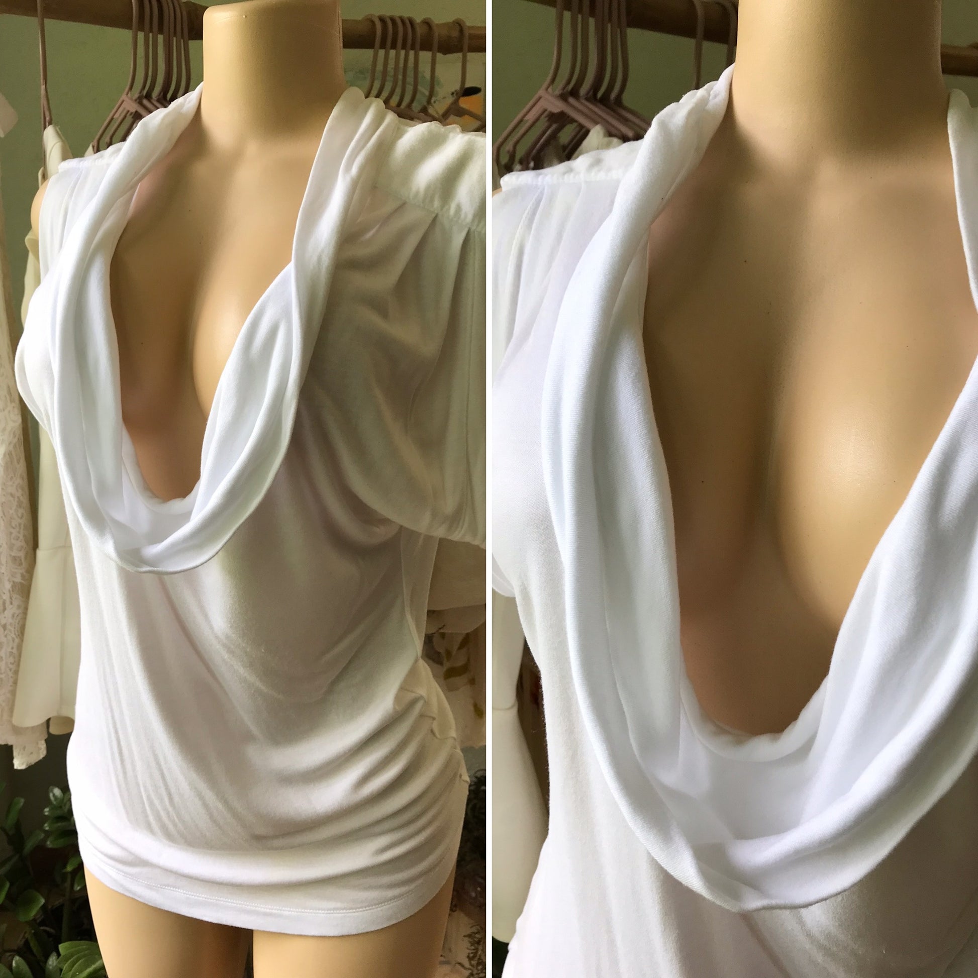 BCBG White Cowl Neck Basic Blouse