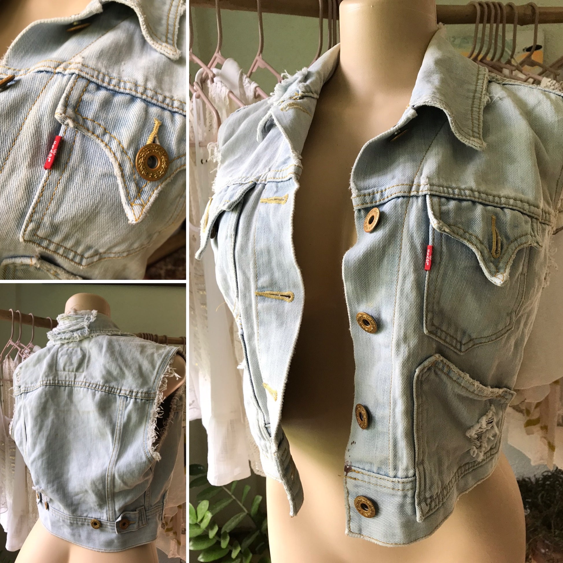 LEVIs Punk Distressed Light Wash Denim Jacket