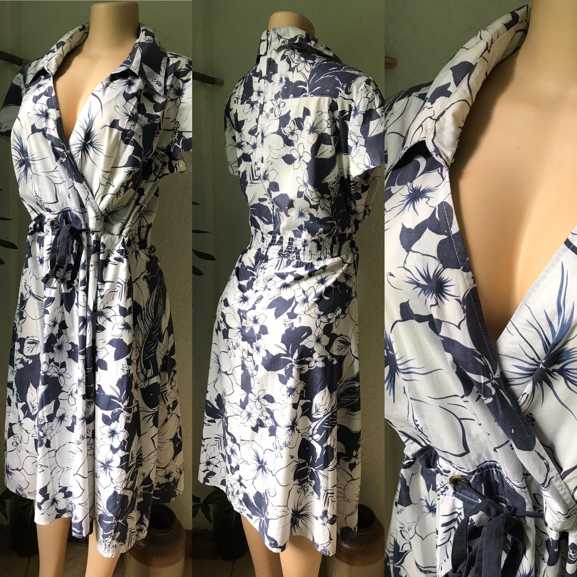 Retro Flower Print Garden Dress Blue