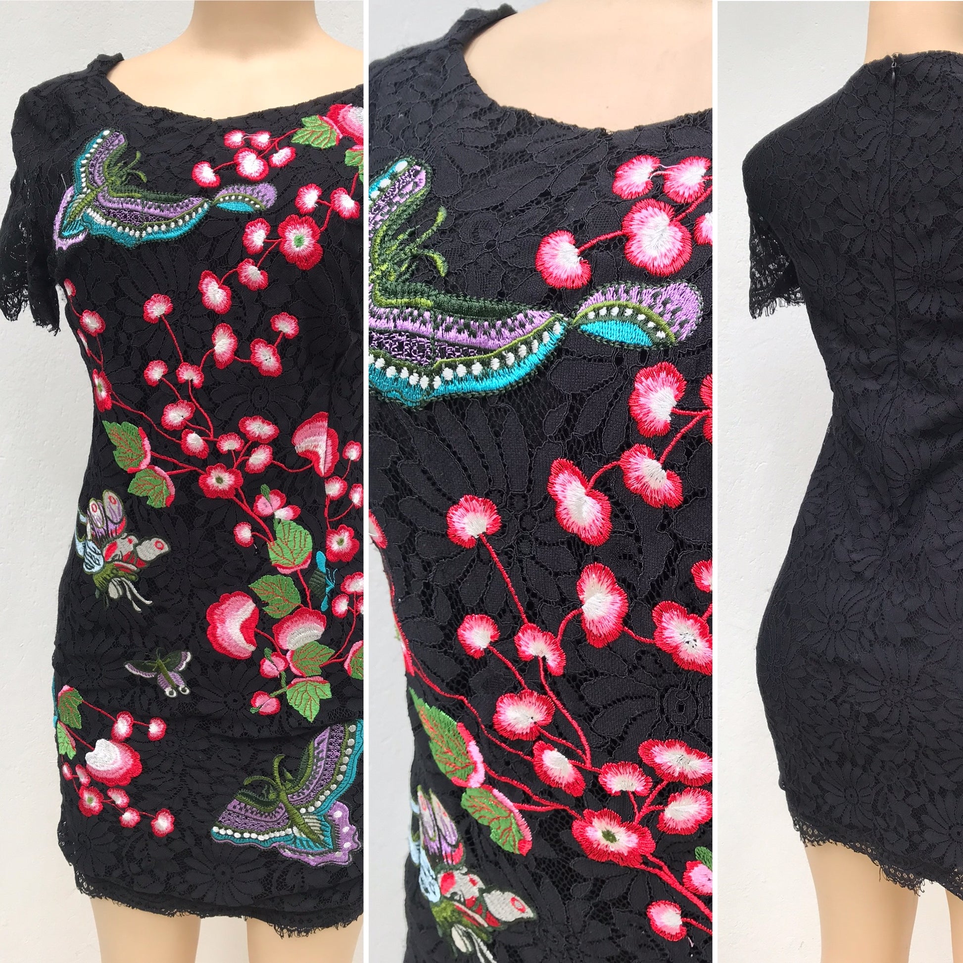 Black Embroidery Lace Dress Stretchy S