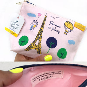 French Recycled Cotton Pastel Pink Makeup Pouch